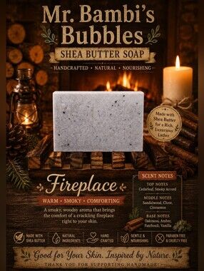 Fireplace Hand Crafted  4oz Bar Shea Butter Soap Assorted Scents